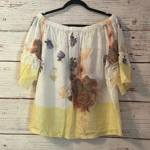 Floral Off-Shoulder Blouse - Yellow and White
